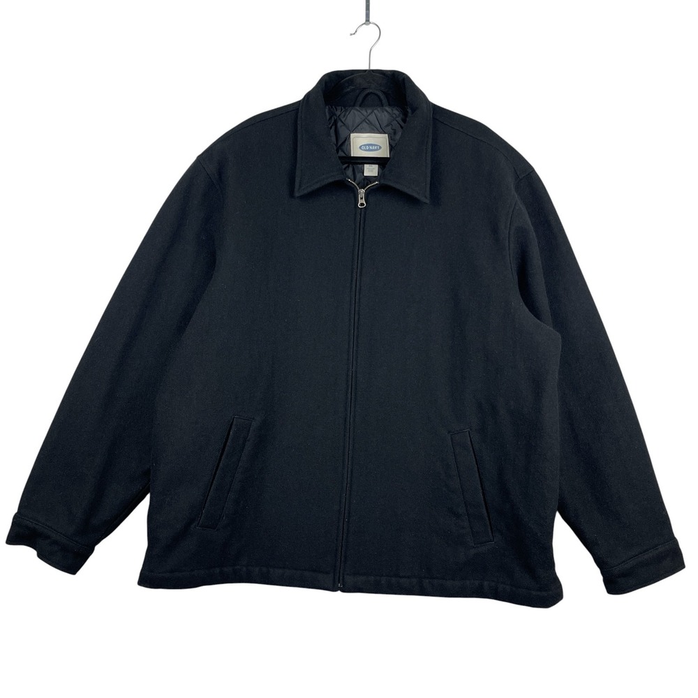 Old Navy Mens Jacket XXL Black Wool Blend Full Zip Quilted Lined Coat Casual